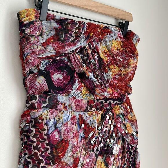 DVF Diane Von Furstenberg GARVIN EMBELLISHED Sequin Silk Strapless Dress Size 10 - Picture 12 of 13